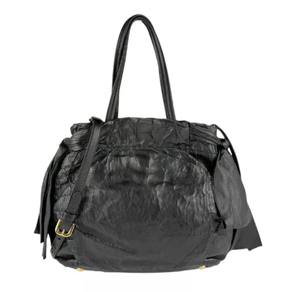 Auth PRADA Shoulder Bag Handbag Black Leather - Picture 1 of 14
